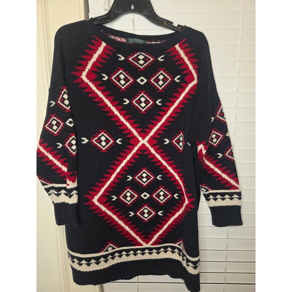Lauren Ralph Lauren Sweaters - Lauren Ralph Lauren Southwestern Aztec Knit Sweater Tunic Womens 1X Cotton black